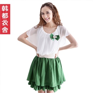 韩都衣舍 韩国【春季新品】新年春装女短袖雪纺连衣裙FP1320