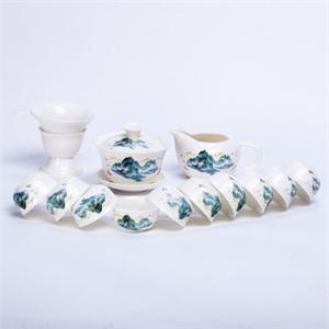 唯茶工坊德化瓷13头青山绿水功夫茶具套装