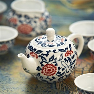 手工青花釉里红茶具套组包邮