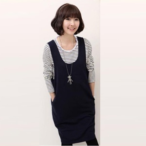 法姿 韩国孕妇装皇冠条纹可做哺乳裙孕妇连衣裙GZ9069
