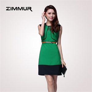 zimmur 夏装 春装 假外套拼接腰修身 连衣裙 Z12XQC572GN 显瘦
