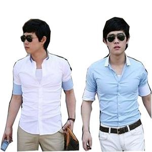 2012春夏新款 韩版 反折领设计时尚修身短袖衬衫 男209-114