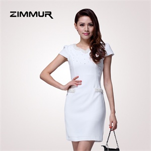 ZIMMUR 夏装 春装 订珠素雅中腰修身 连衣裙 显瘦 Z12XQC581W0