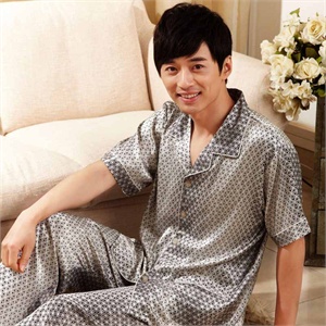 雪俐shirley 夏季新品仿真丝丝质男士短袖睡衣家居服套装 3504