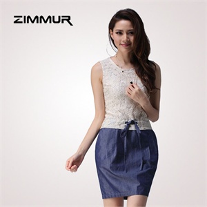 zimmur 夏装 春装 低腰圆领优雅气质 连衣裙 Z12XQC750MB 显瘦