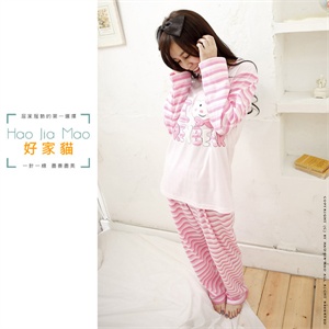 【好家猫】韩版新款条纹笑脸熊棉质套装家居服HX2211