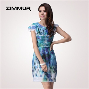 zimmur 夏装 春装 中腰针织印花 连衣裙 Z12XQD730BC 显瘦