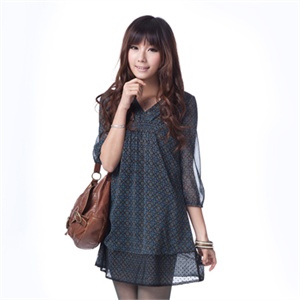 GIULIE 春装新品2011女装裙 A摆碎花布7分袖连身裙SD-006
