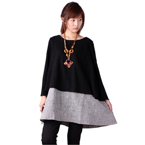 逸知味 2011秋冬女装 高档圆领毛衣假两件套 黑色 MOY-01