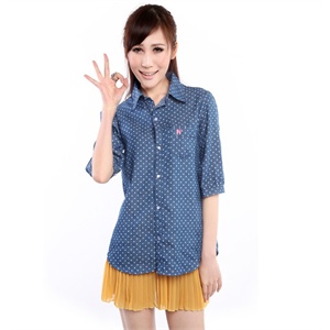 臻衣阁 春夏装女装新款单排扣休闲牛仔衬衫 XTD-1212