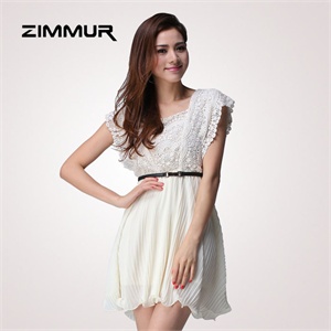 zimmur 夏装 春装 蕾丝优雅中高腰U领 连衣裙 Z12XQC681MW 显瘦