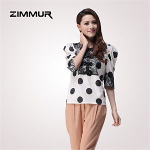 zimmur 夏装 春装 泡泡袖知性蕾丝 衬衫 Z12XUC755MN 显瘦
