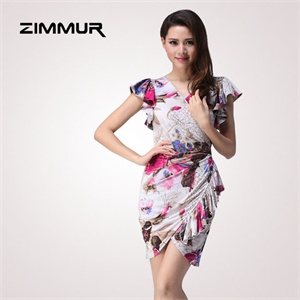 zimmur 夏装 春装 时尚V领中腰紧身 连衣裙 Z12XQC806RC 显瘦