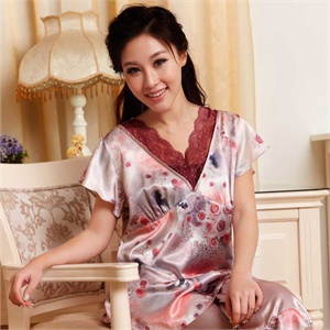 雪俐shirley 夏季新品仿真丝丝质女士短袖睡衣家居服2510
