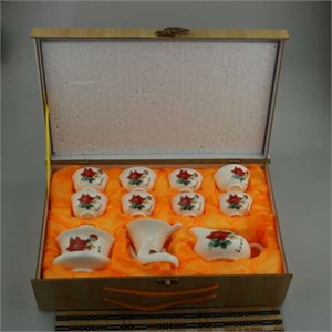 瑞恒逸品精品玉瓷木盒14头功夫茶具套装(富贵牡丹)