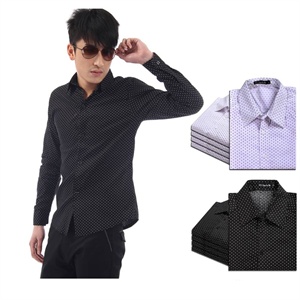 【品牌直供】originalboyman纯棉圆点印花英伦休闲修身男士衬衫28021