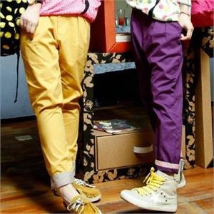 善气迎人 韩版秋装糖果竖条纹卷边长裤