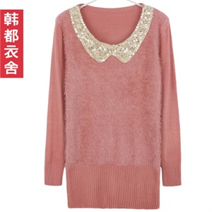 韩都衣舍 韩国【春季新品】新年春装女亮片蝴蝶领毛衣HO1481