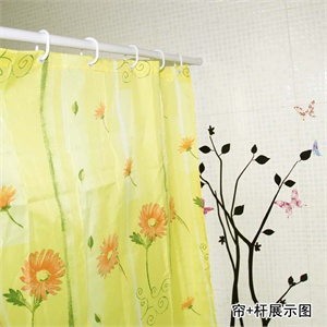 京彩铝合金浴帘杆+180*200cm菊园春晓涤纶防水浴帘(内赠C型环)