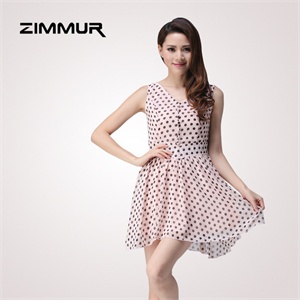 zimmur 夏装 春装 无袖圆点高腰 雪纺连衣裙 Z12XQC762FN 显瘦