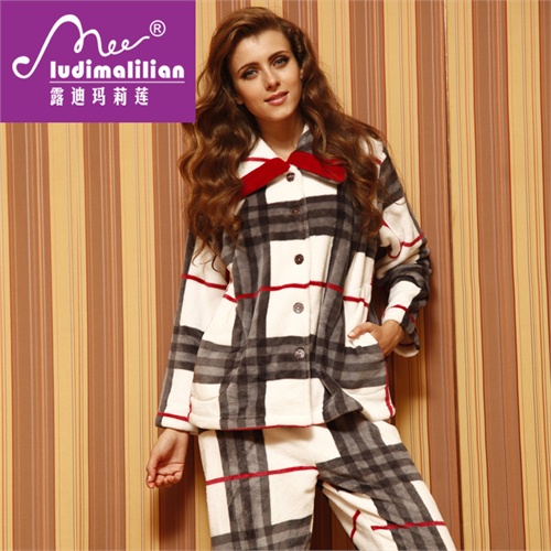 露迪玛莉莲 绒绒长袖<em>大码</em>情侣家居服<em>女款睡衣</em>
