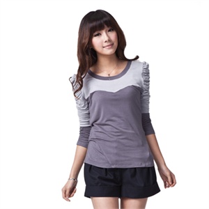 GIULIE 2011春装新 丝光棉撞色袖抽皱修身T恤ST-018
