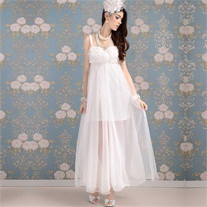 粉红大布娃娃正品 2012夏装新款白色花朵网纱梦幻仙女款吊带长裙