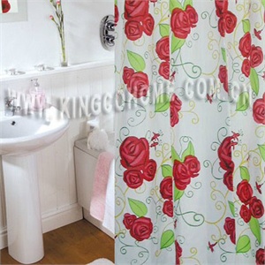京彩涤纶加厚防水浴帘//红玫瑰180*180cm加厚带垂线 送C型环