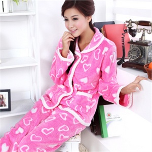 靓舒帛 2011秋冬装 桃心印花粉红女郎珊瑚绒家居服套装 8134