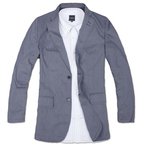 LESMART 男装 新品 条纹印花双扣休闲西服 修身西装