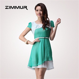 zimmur 夏装 春装 高腰圆领时尚经典 连衣裙 Z12XQD653GW 显瘦