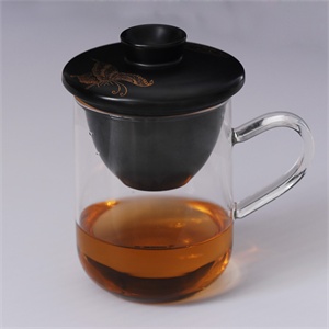 品牌茶具 茶杯 玻璃杯带陶瓷茶漏办公杯 黑金蝴蝶 YCT1065