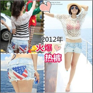 2012年夏装韩版新款美国国旗包臀牛仔裤牛仔短裤火辣热裤百搭爆款