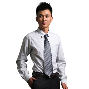 V3 MAN 气质浅灰细纹提花 全棉长袖衬衫