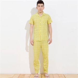 朗绪 2012 夏男纯棉格纹短袖套装家居服睡衣 221129