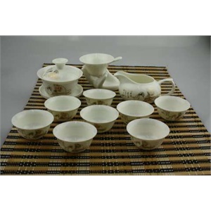 瑞达工坊精品玉瓷木盒12头功夫茶具套装(茶圣陆羽)