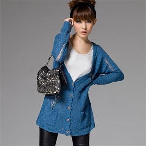 善气迎人Jedi victoire 韩版金属别针木扣外搭长款针织开衫