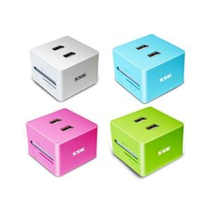 SSK/飚王 SHU015 水立方读卡器+USB2.0 HUB 全能王 读卡器+HUB