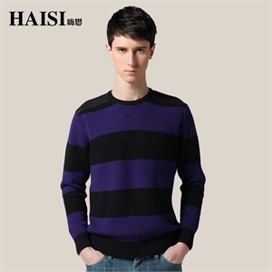 【品牌直供】HAISI嗨思 2012春装新款时尚条纹圆领毛衣男 A1MA02