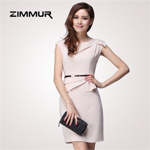 ZIMMUR 夏装 春装 粉色修身优雅 连衣裙 Z12XQD494P0 显瘦