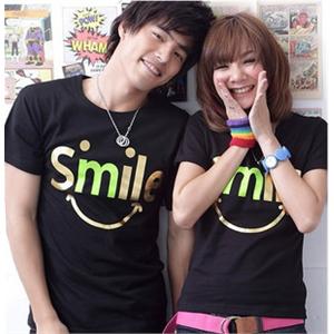法姿 韩版爆款smile金字母笑脸圆领短袖大码情侣装Z119短袖