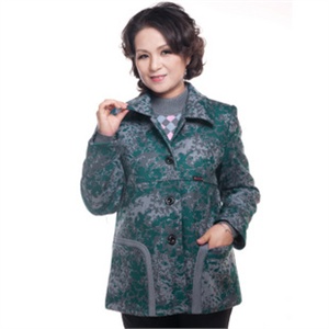 whats新款女装中老年秋冬装大码女装妈妈装贴袋印花呢子外套大衣