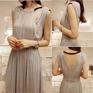 法姿 韩版连衣裙显瘦竖条纹胸花腰带连衣裙JY520