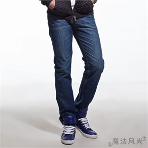 太平鸟男装 2012新款压皱百搭时尚牛仔长裤MG112032C1