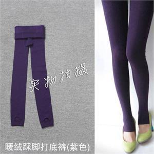 想飘内衣 秋冬新款修身美体暖绒踩脚打底裤/保暖裤-紫色