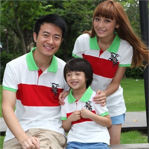 SMY polo款白色间条 夏季翻领拼色短袖亲子装F-115
