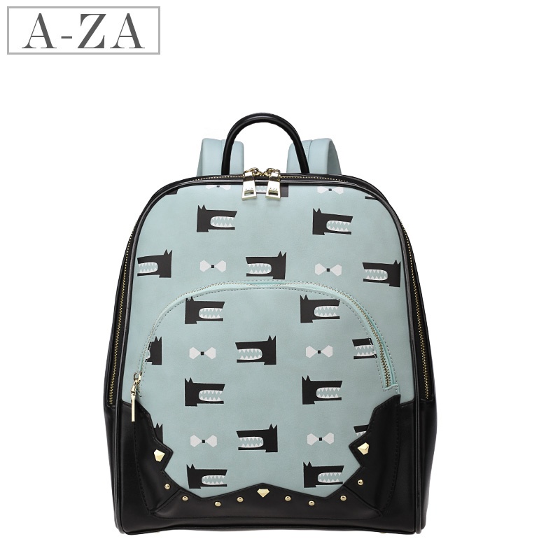 aza女双肩包 2014新款包包 时尚俏皮可爱卡通印花铆钉 大背包3590图片