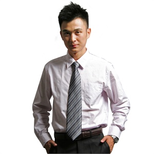 V3 MAN 浅紫细纹提花 全棉长袖衬衫
