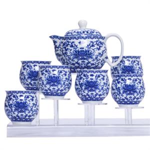 唯茶工坊德化瓷7头双层莲蓉花功夫茶具套装