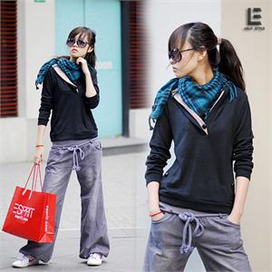 法姿 韩版纯色时尚连帽卫衣T恤YY462